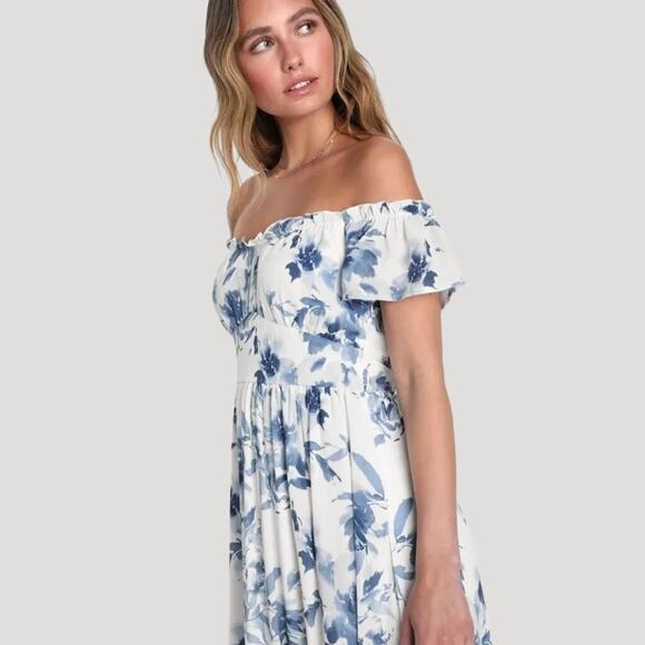 Lulus Women's Delightfully Sweet White Floral Off The Shoulder Midi Dress NWT XL - Picture 4 of 14